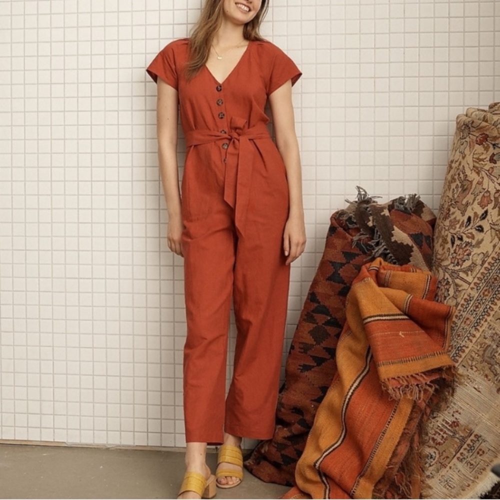 Madewell Linen-Cotton Pleat-Sleeve Jumpsuit
